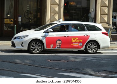 Matteo Salvini Leader Of Lega Party  Billboard On Taxi Cab Turin Italy September 7 2022