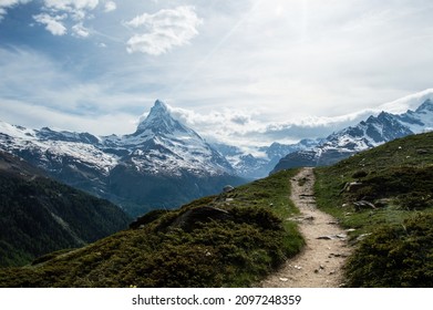 Matterhorn (4478 M), Hiking Trail In Swiss Alps, Zermatt, Switzerland