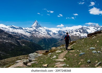 Matterhorn (4478 M), Hiking Trail In Swiss Alps, Zermatt, Switzerland