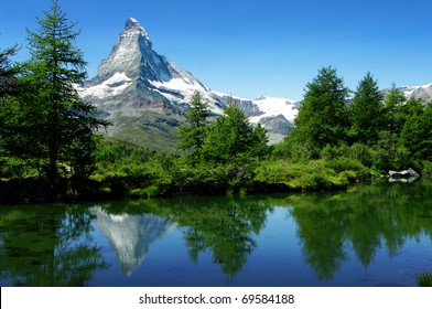 The Matterhorn Behind A Beautiful Lake