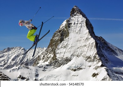 Matterhorn And A Girl Ski Jumper