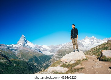 Matterhorn - Hiker in beautiful landscape of Zermatt, Switzerland