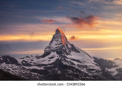 Matterhorn Mountain With Clouds At Sunset