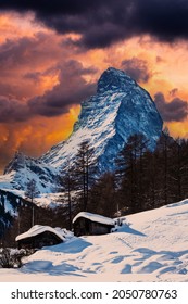 Matterhorn Mountain With Clouds At Sunset