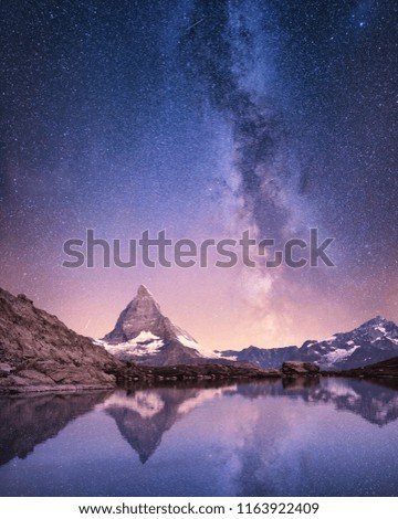 Similar – Image, Stock Photo Milky Way above a mountain peak in Pueblo de Sotres, Asturias