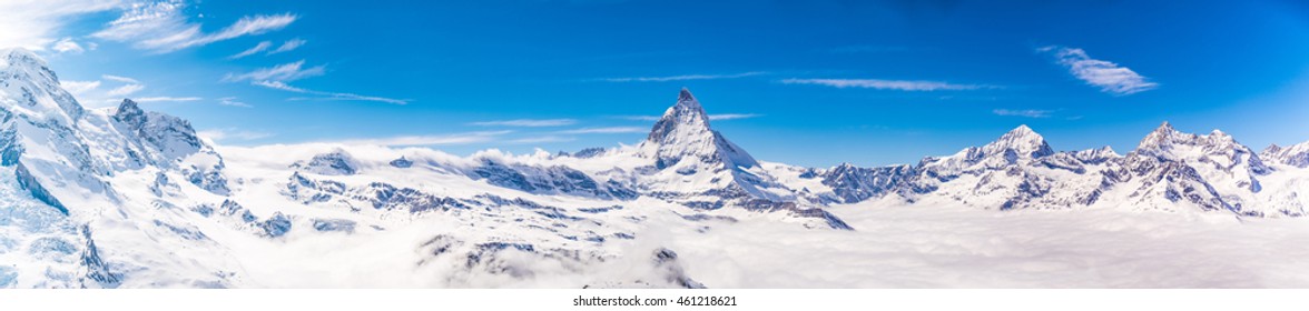 Matterhorn And Snow Mountains Panorama View At Gornergrat, Switzerland