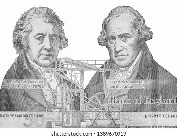 Matthew Boulton And Engineer James Watt, Portrait FromGreat Britain Banknotes. 