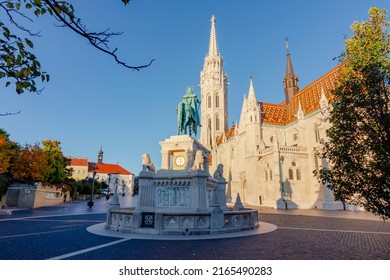 Matthias church and statue of St. Stephen in Fisherman Bastion, Budapest, Hungary