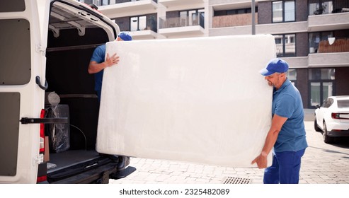 Mattress Delivery Truck. Movers Transporting And Shipping - Powered by Shutterstock