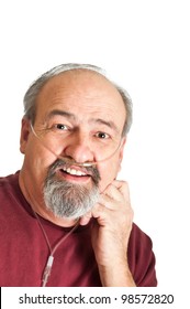 Mature Adult Man With A Breathing Disability Wearing A Cannula For Supplemental Oxygen To His Lungs.