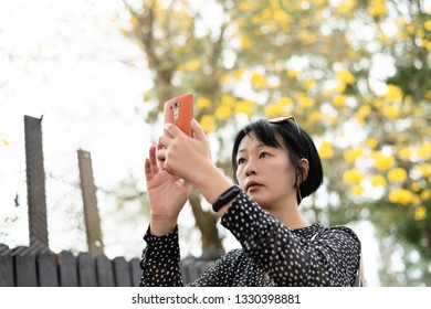 Mature Asian Woman Selfie In The Outside