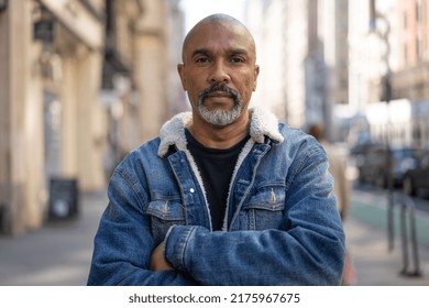 Mature Black Man In City Serious Face Portrait