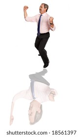 Mature Business Man Dancing With Distorted Reflection