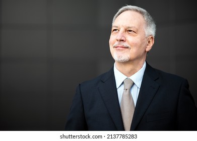 Mature Business Man Portrait Outdoor In A Happy Pensive Expression