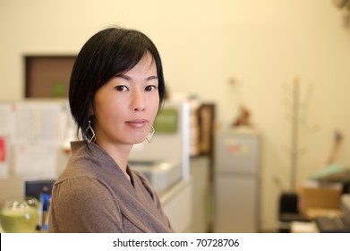 Mature Business Woman Of Asian, Closeup Portrait In Office.