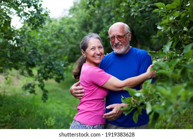  Mature couple  walking in summer park 
