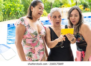 Mature Girlfriends Near The Pool Takes A Vacation Photo