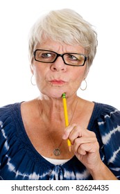 Mature Gray Haired Woman Struggling To Remember Something.