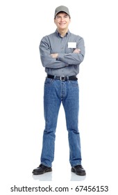 Mature Handsome Worker. Isolated Over White Background