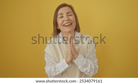 Similar – Image, Stock Photo Short-haired woman warms her hands with her breath in the autumn in the park