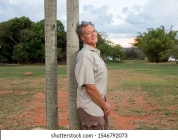 Mature Man Hanging Out At The Park Wearing Casual Clothes 