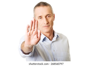 Mature Man Making Stop Sign Hand Stock Photo 268560797 | Shutterstock