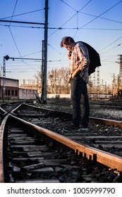 Mature Man Portrait In Train Tracks