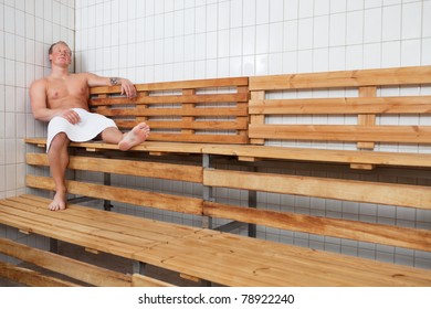 Mature Man Relaxing In Steam Room At A Sauna Spa