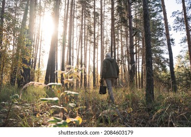 Mature Man Traveling In Wild Nature While Walking Through The Path