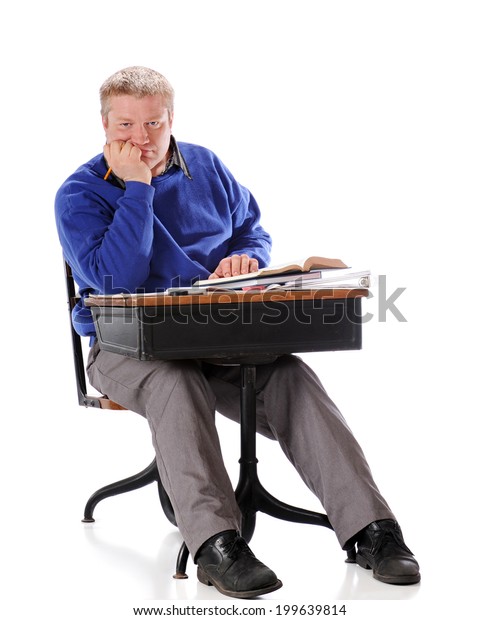 Mature Sitting Old School Desk Looking Stock Photo Edit Now