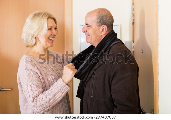 Mature wife com Mature Wife Seeing Husband Off Near Stock Photo Edit Now 297487037
