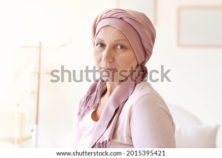 Mature woman after chemotherapy at home
