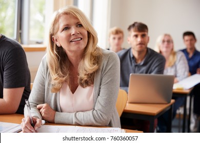 Mature Woman In College Attending Adult Education Class