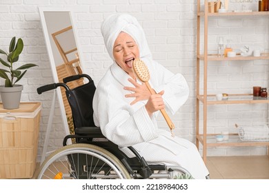 Mature Woman With Physical Disability Singing In Bathroom