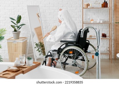 Mature Woman With Physical Disability Singing In Bathroom