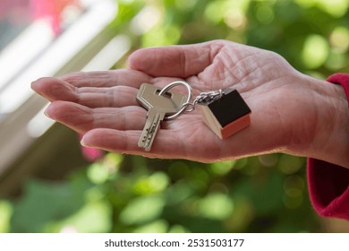 Mature woman showing new house keys  - Powered by Shutterstock