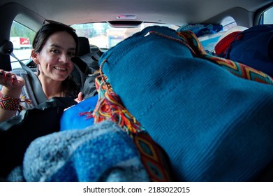 Mature Woman Sitting In Car Ready For Travel For Summer Vacation