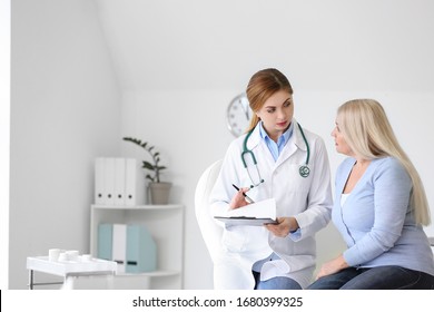 Mature Woman Visiting Doctor In Clinic