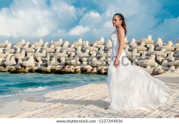Mature Woman Wedding Dress On Tropical Stock Photo Edit Now