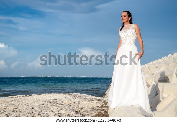 Mature Woman Wedding Dress On Tropical Stock Photo Edit Now
