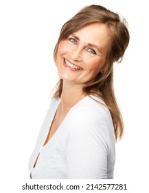 Matured Beauty. Studio Portrait Of A Gorgeous Mature Woman Smiling At The Camera.