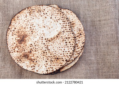 Matzah Shmurah. Jewish traditional Passover bread. Pesach celebration symbol. Close-up