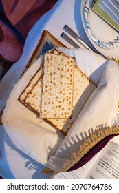 Matzoh on the Passover seder table during the ceremony