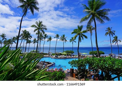 MAUI, HI -2 APR 2018- The Hyatt Regency Hotel Maui, Decorated In A Mix Of Japanese And Hawaiian Styles, Is One Of Many Resorts In Kaanapali, On The West Shore Of The Island Of Maui In Hawaii.