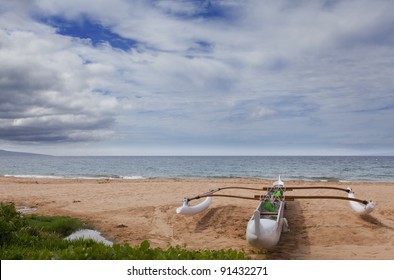 Maui Outrigger Adventure Canoe On Sandy Ocean Beach