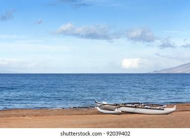 Maui Outrigger Adventure Canoe On Sandy Ocean Beach