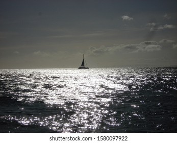 Maui Sunset With Boat On Horizon