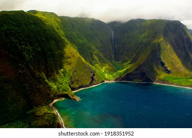 A Maui Waterfall As Seen From A Helicopter