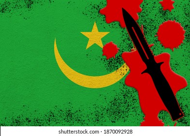 Mauritania Flag Black Tactical Knife Red Stock Photo (Edit Now) 1870092928