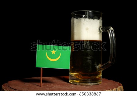 Mauritanian flag with beer mug isolated on black background